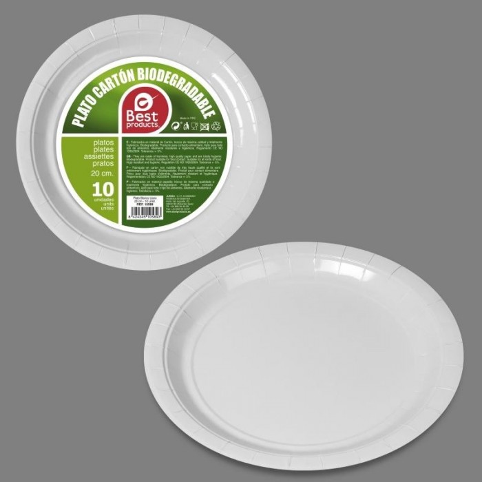 PLATO CARTON BCO.X10 BIODEG.20CM 10589