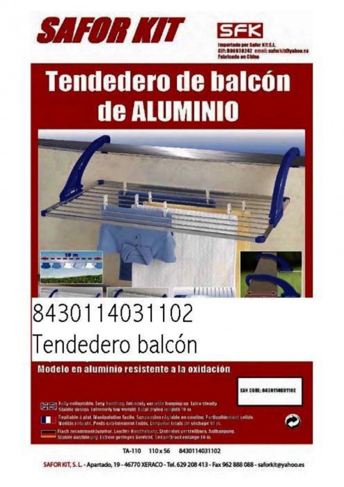 TENDEDERO BALCON ALUMINIO TA-110