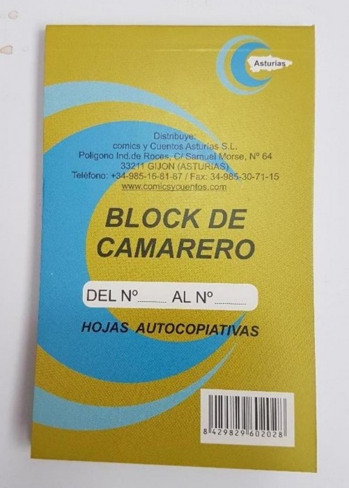 BLOCK DE CAMARERO C/COPIA VERDE 8X13