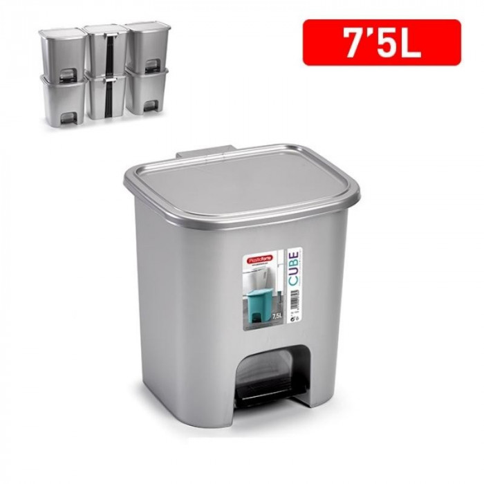 PAPELERA 7,5L CUBE PLATA 1197812