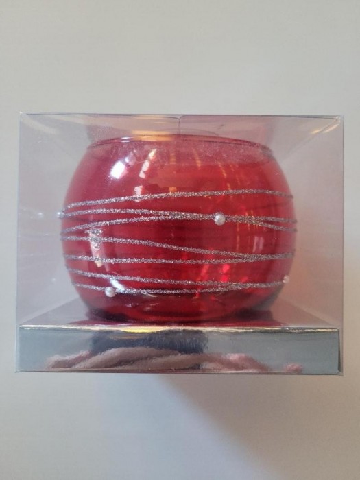 PORTAVELAS CRISTAL REDONDO ROJO
