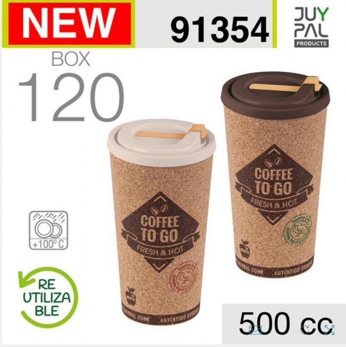 VASO CAFÉ CORCHO C/TAPA 500cc 91354