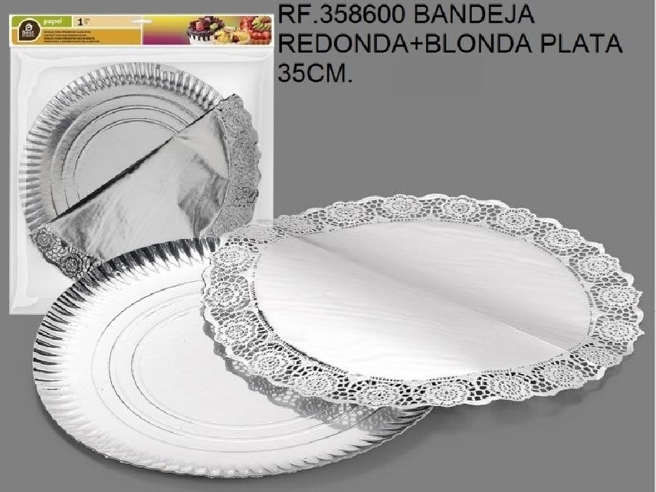 BANDEJA REDONDA+BLONDA PLATA 35CM 358600