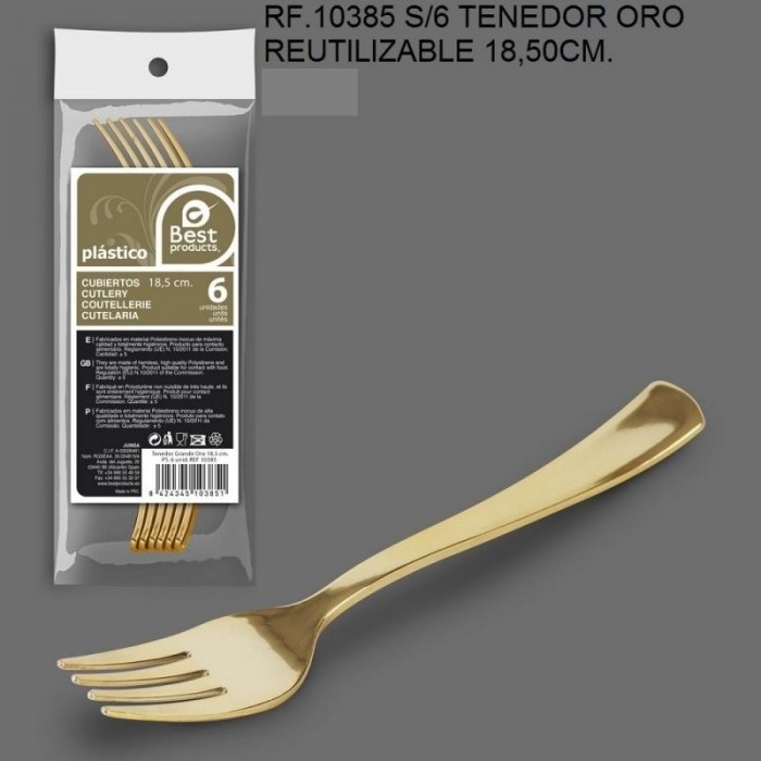 TENEDORX6 ORO REUTILIZ.18,50cm 10385