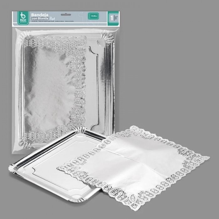 BANDEJA RECTANG.+BLONDA PLATA 31X38...
