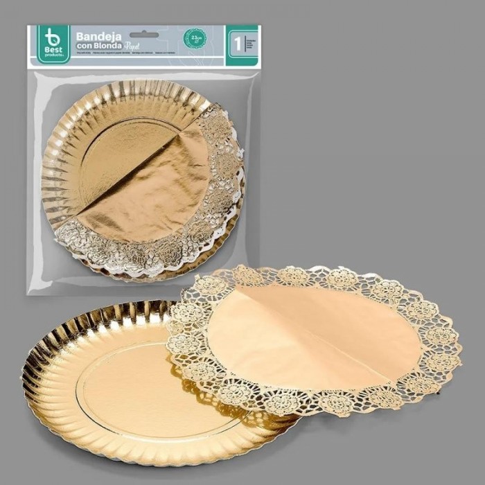 BANDEJA REDONDA+BLONDA ORO 23CM 357800