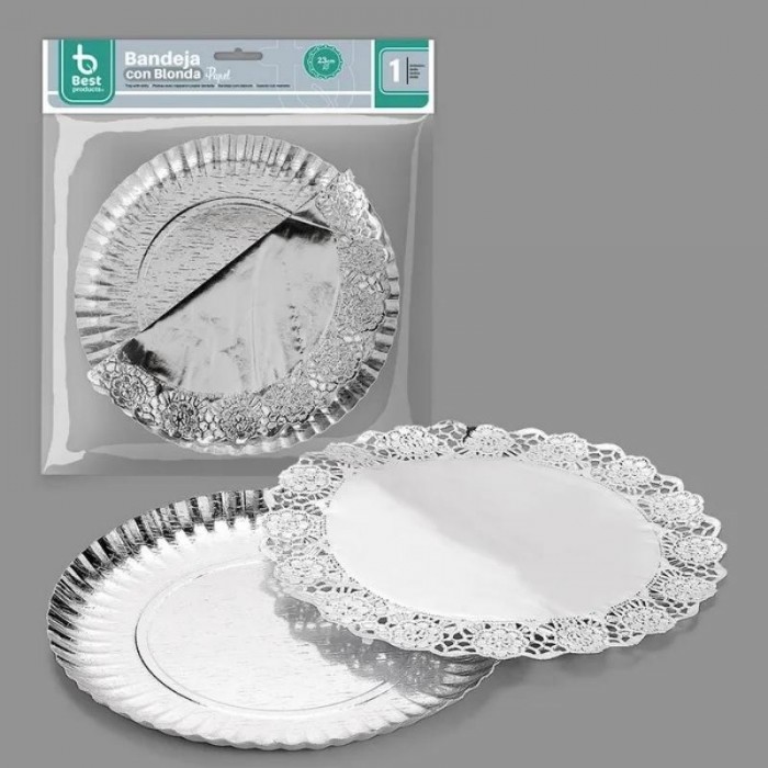 BANDEJA REDONDA+BLONDA PLATA 23CM 358400
