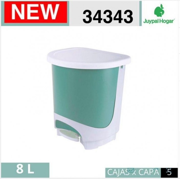 PAPELERA PEDAL 8L VERDE/BCO 34343