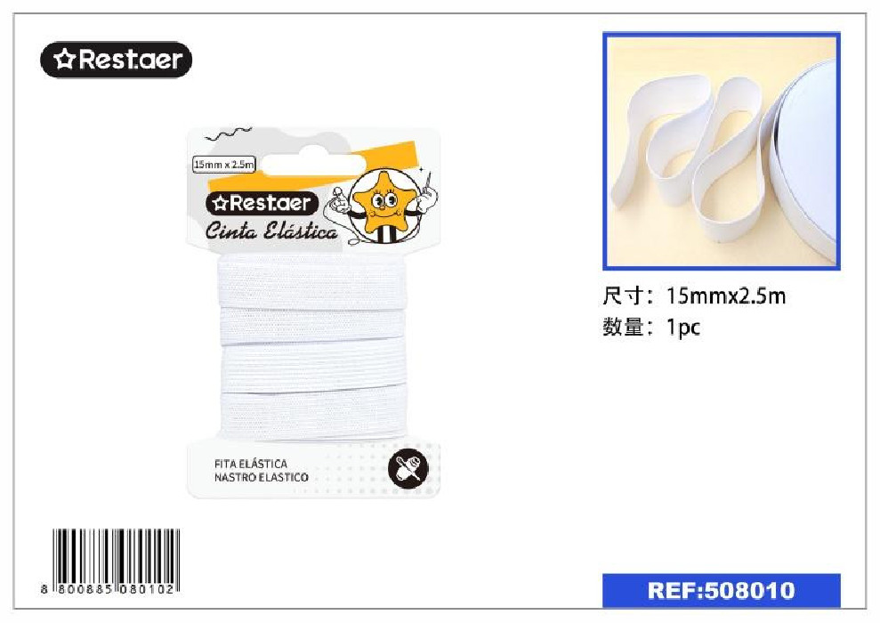 ELASTICO 15MMX2,5M BCO. 508010