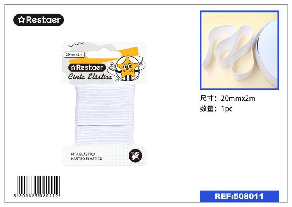 ELASTICO 20MMX2M BCO. 508011