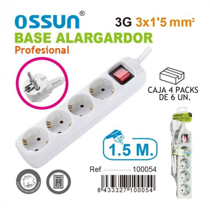 ALARGADOR C/INTERRUP. 1,5M 4 ENCHUFES...
