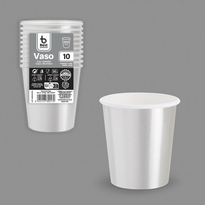 VASO CARTONX10 PLATA 200CC 730017