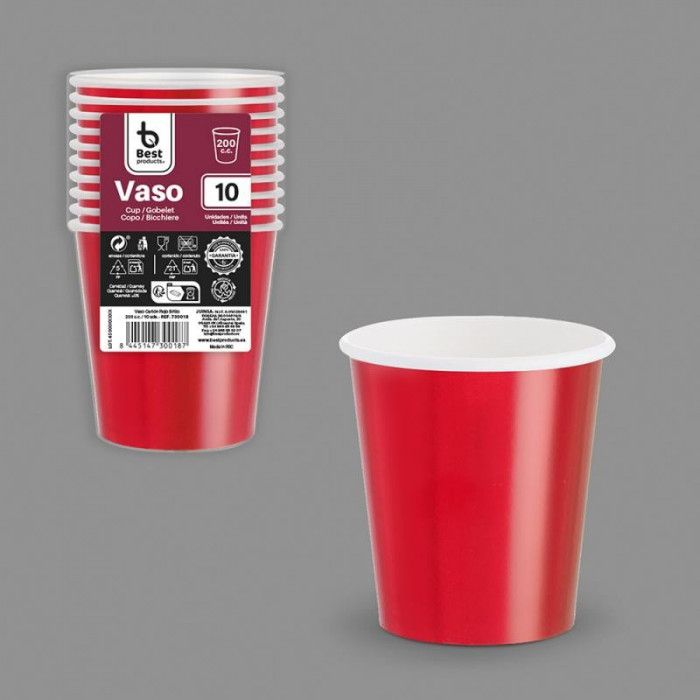 VASO CARTONX10 ROJO 200CC 730018