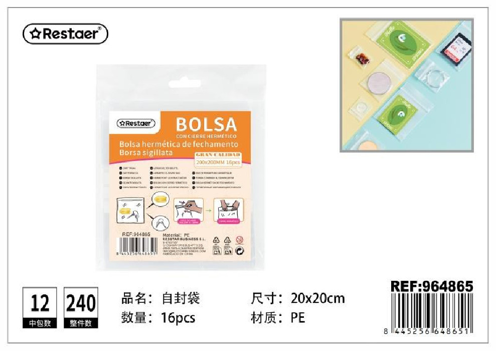 BOLSA CIERRE HERMETICO 20*20CM 16UN...