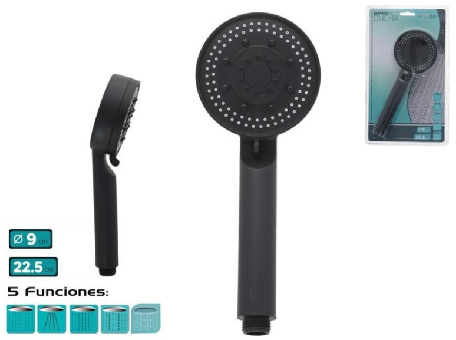 MANGO DUCHA 5 FUNCIONES NEGRO 90MMX225