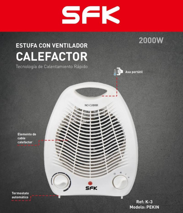 CALEFACTOR AIRE 2000W MD.PEKIN K-3